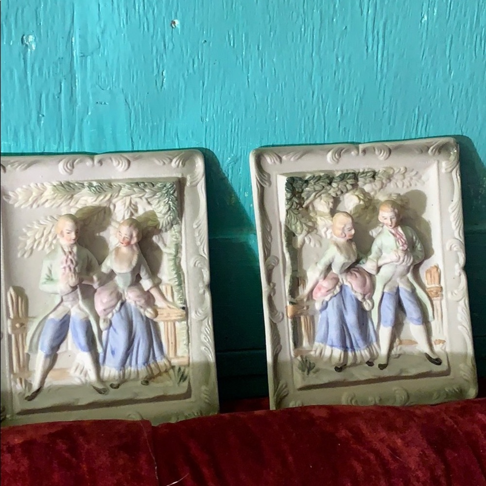 Chase Hand Painted bisque porcelain 3D plates
